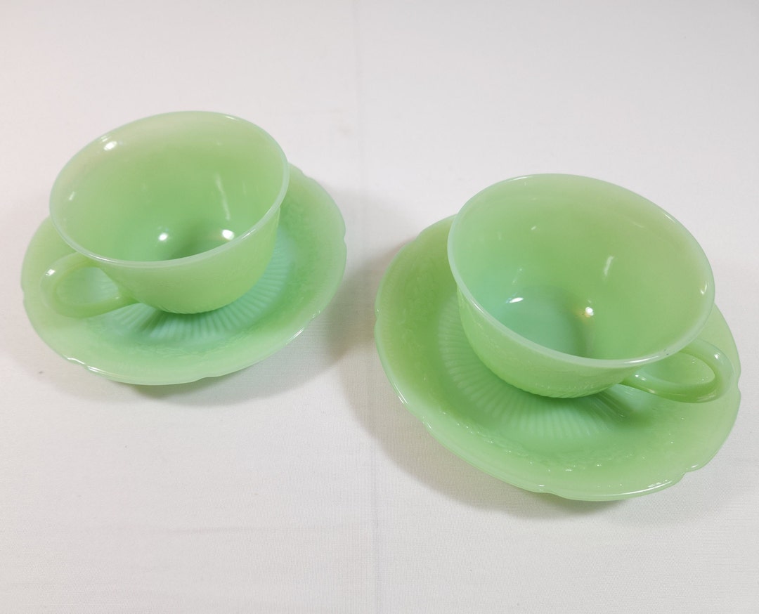 Vintage Jadeite Fire King Alice Pattern Tea Cup and Saucer Etsy