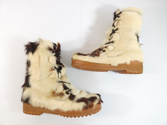 VTG 1970s Fur & Shearling Beige Ankle Boots, 8 Me… - image 5