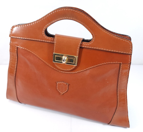 Borsa a mano con cartella in pelle marrone vintage anni '70