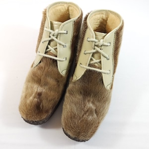VTG Tiroler leren enkellaarsjes met schaapsvacht, beige damesmaat 7, gemaakt in Canada