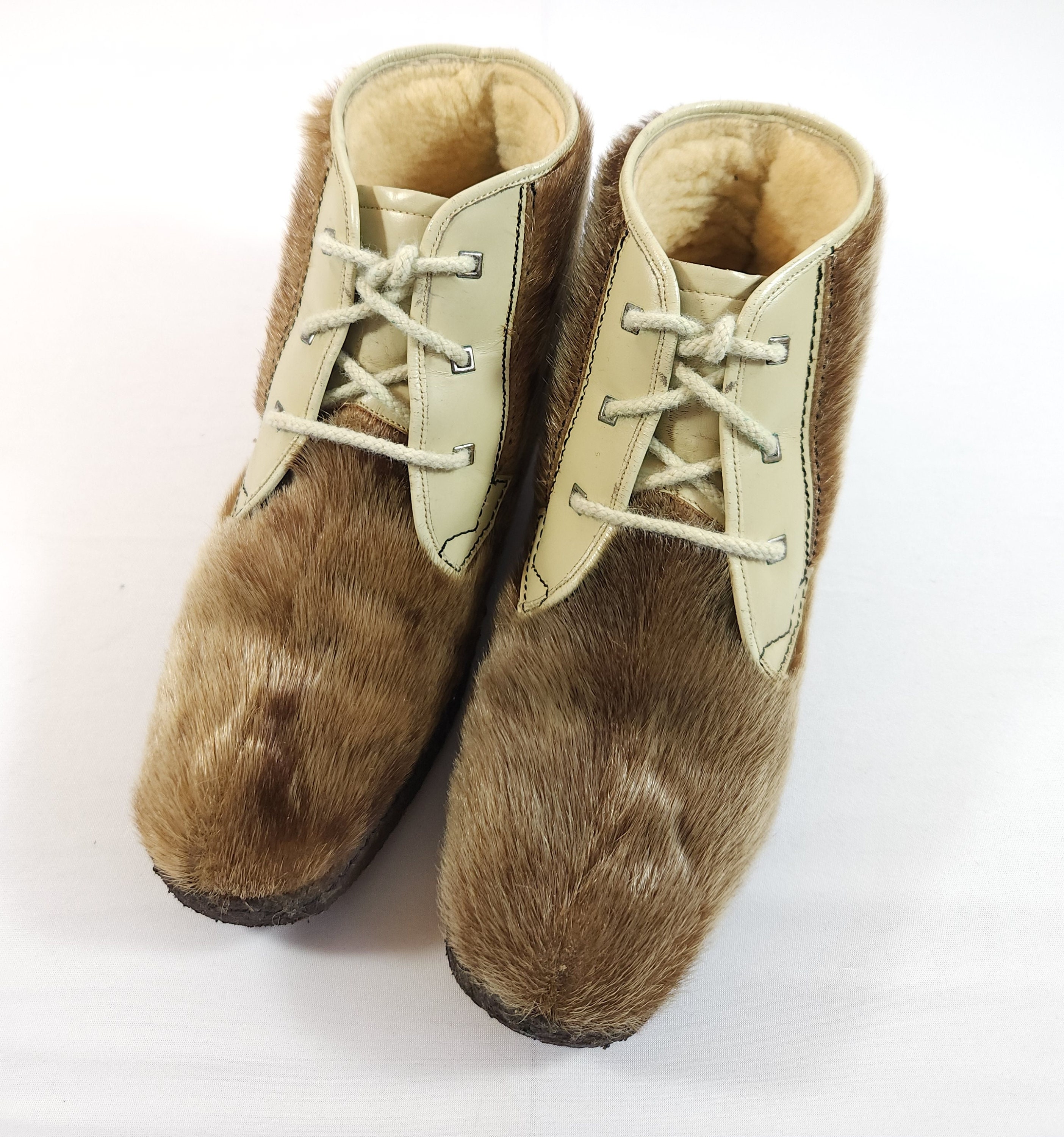 Vintage Tyrol Shoe Co Canada Seal Fur Hair Winter Boot Brown Zip Crepe Sole Mens Winter Soviet leather boots Northern Pilot natural fur Унты  main image 3