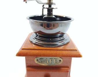 Vintage 1960s Solid Maple Wood, Metal Coffee Grinder