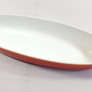 1950s Descoware Cast Iron Enamel Oval Orange Au Gratin Fish Pan