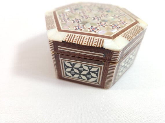 Vtg Inlaid Wood Mother of Pearl Mosaic Handcrafte… - image 7