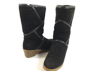 Vtg Pajar Women's Suede Shearling Lining Boots, Black, US 7.5