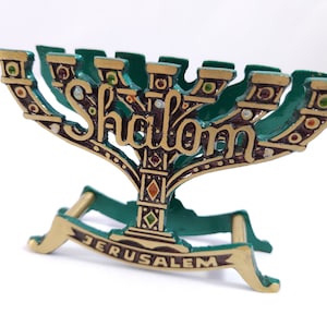 Vintage Handmade in Israel Brass Judaica Menorah Shape Napkin Holder