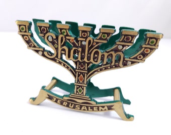 Vintage Handmade in Israel Brass Judaica Menorah Shape Napkin Holder