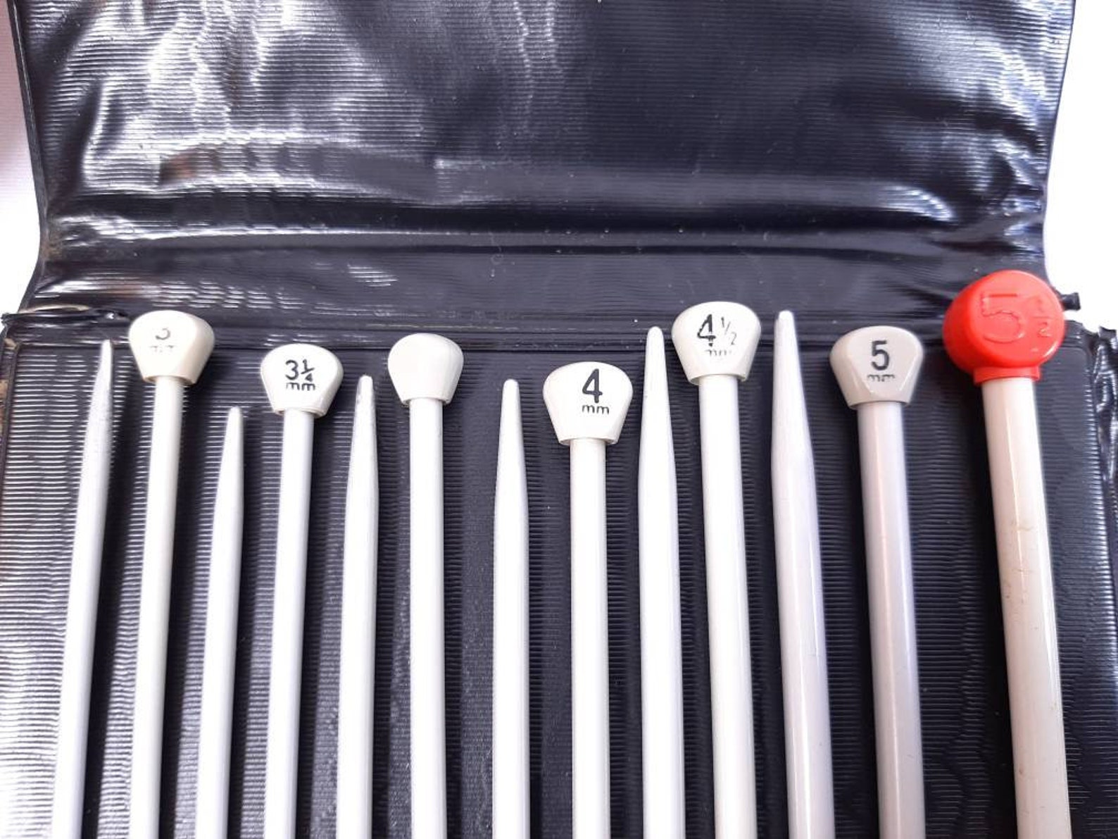 Vtg AERO Long Knitting Needles Set w/Brown Faux Leather Case Etsy