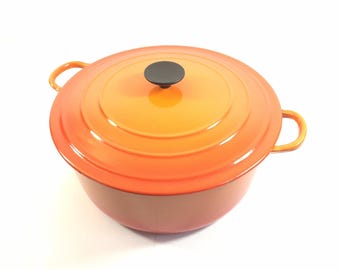 Le Creuset uit de jaren 60, maat H, 9 QT oranje emaille gietijzeren ronde braadpan