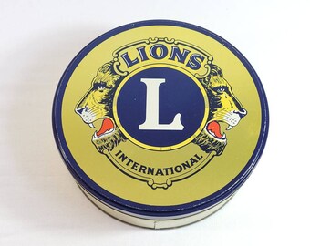 VTG 1960's Lions Club International Tin Round Box Fruit Cake