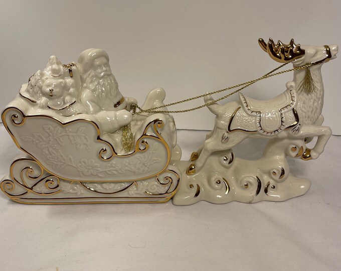 Mikasa Holiday Elegance Santa Sleigh Figurine,reindeer Figurine,white
