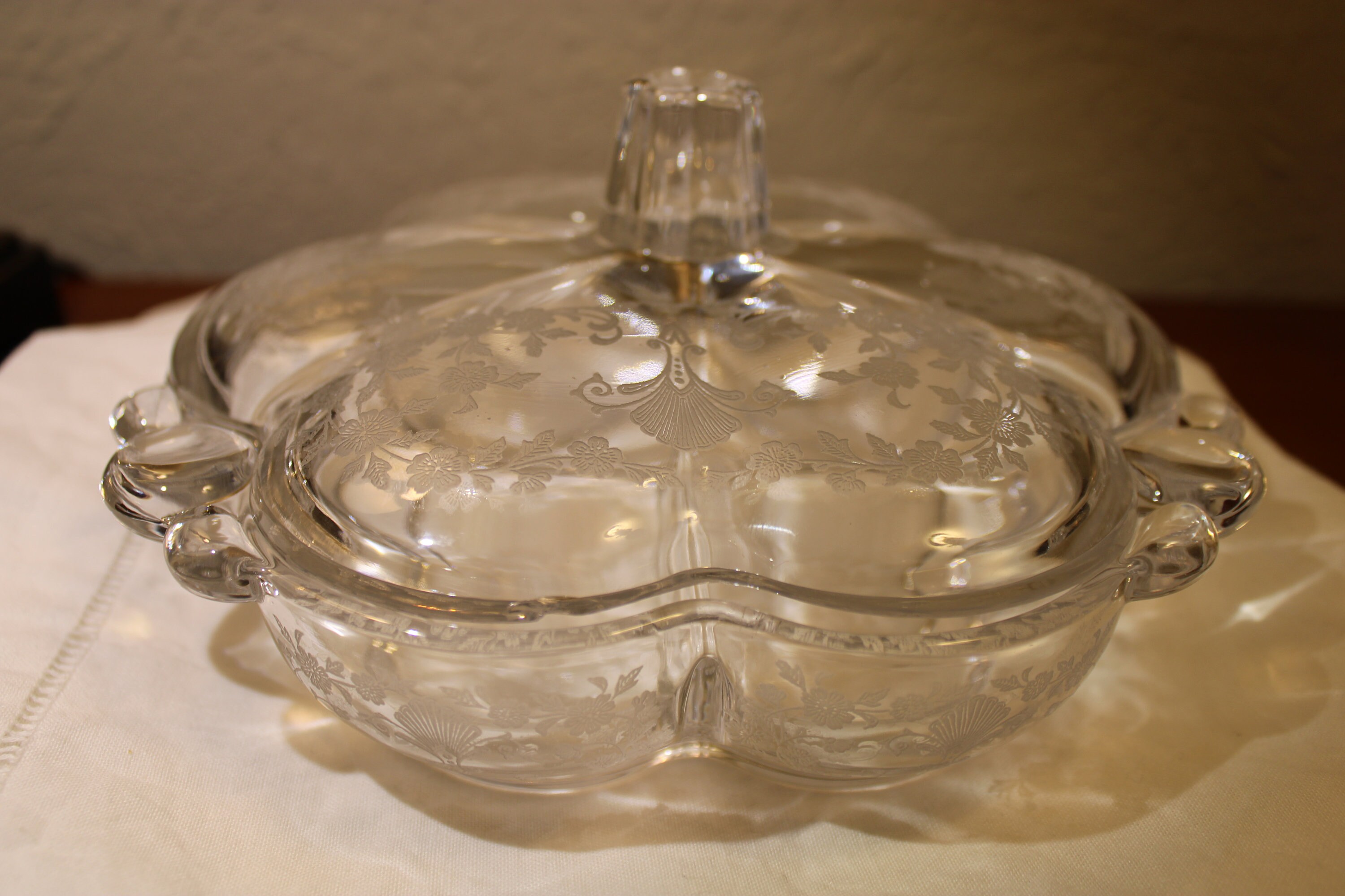 3 Sectioned Candy Dish With Lid first Love by Duncan and Miller Etsy