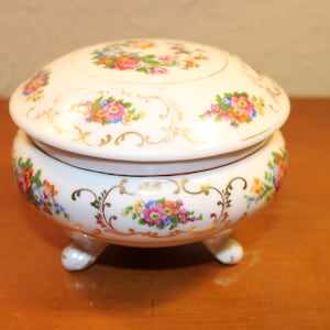 Victoria China Footed Trinket Dish Candy Dish with Lid Czechoslovakia
