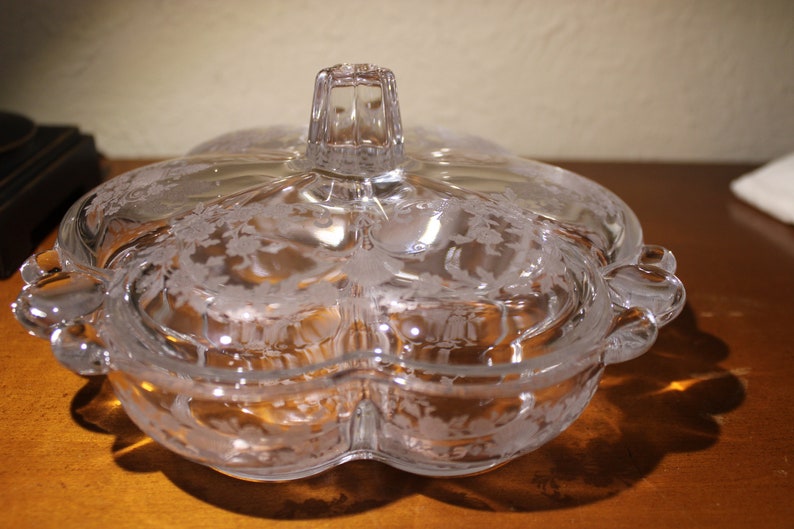3 Sectioned Candy Dish With Lid first Love by Duncan and Miller Etsy