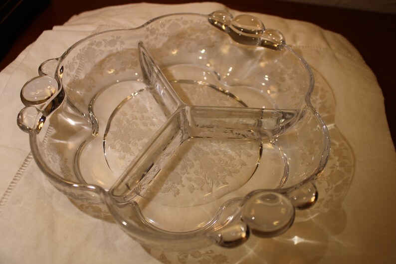 3 Sectioned Candy Dish With Lid first Love by Duncan and Miller Etsy