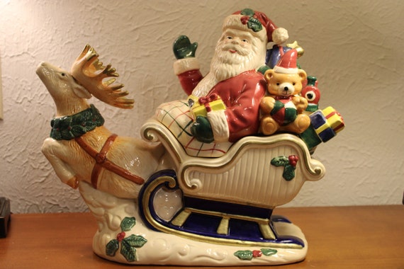Fitz and Floyd Omnibus Santa Sleigh Reindeer Cookie Jar | Etsy
