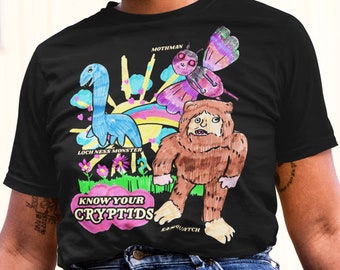Know your cryptids, loch ness monster shirt, 80s vintage pastel shirt, retro kitsch shirt, child drawing shirt