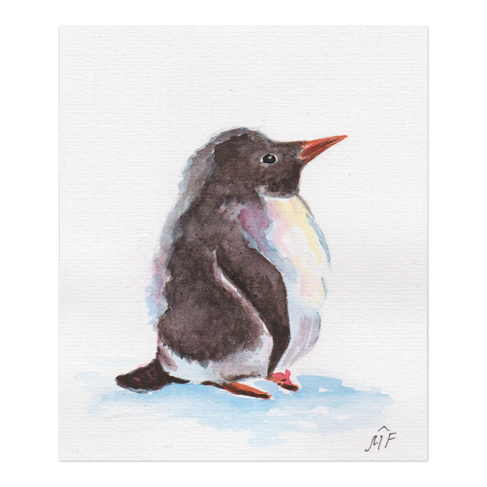 Penguin Painting Original Art Watercolor Cute Baby Penguin Etsy