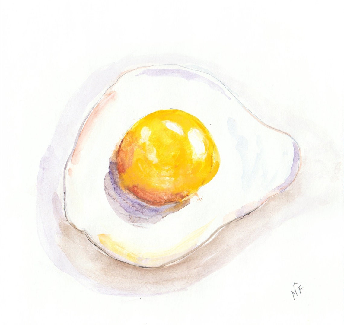 Fried Egg Artwork Original Art Watercolor Breakfast Painting Etsy