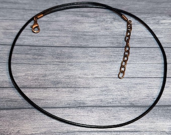2mm Leather Necklace with Copper Lobster Clasp and 2 inch Extender Chain (Choose a color) (Choose a Length)