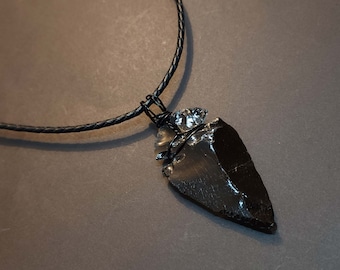 2.75 Inch Black Obsidian Arrowhead Necklace For Men Pendant on Black Adjustable Length Cord or Cord with Clasp, Protection Stone