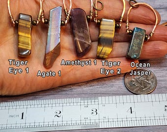 Stone Specimen Leather Necklace - Rugged Cut Polished Stone Pendant - Choose a Pendant - Tiger Eye, Amethyst, Ocean Jasper, Agate