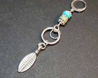 Long Silver Feather Earring for Men | Handmade Unique Cool Edgy Turquoise Dangle Earring