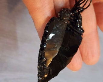 2.5 Inch Black Obsidian Arrowhead Pendant on Black Adjustable Length Leather Cord, Protection Stone, Mens Arrowhead Necklace