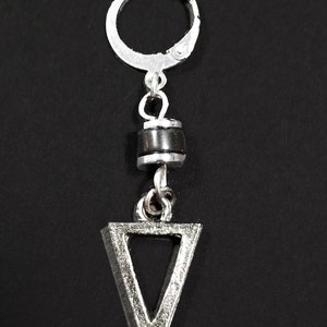Steel Hoop Black Onyx Triangle Earring For Men, Single Mens Geometric Dangle Earring, Edgy Drop Earring - Alternative Rocker Cool Earring