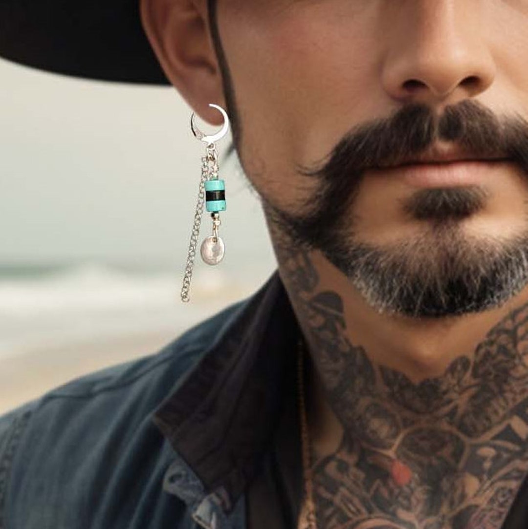 Boho Spiritual Dangle Earring for Men Stainless Steel Hoop Chain Drop