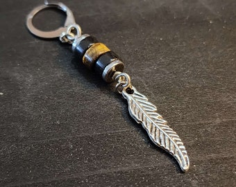 Feather silver earring man Black Onyx long earring Tigers Eye Dangle Edgy Unique cool mens jewelry
