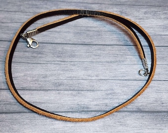 3 mm Braun Leder Wildleder Halskette mit Karabinerverschluss, Schlichte Lederband Halskette