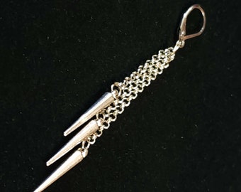 Mens Dangle Earring With Spikes and Chains, Unisex Chain Earring, Surgical Steel Silver Long Earring For Men, Non Binary Tribal Jewelry