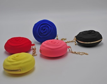R & S 3D Rose Silicon Coin Makeup Small Purse with a latch-- 3D Rose Silicon Purse for Coins, Makeup and Hair Accessories
