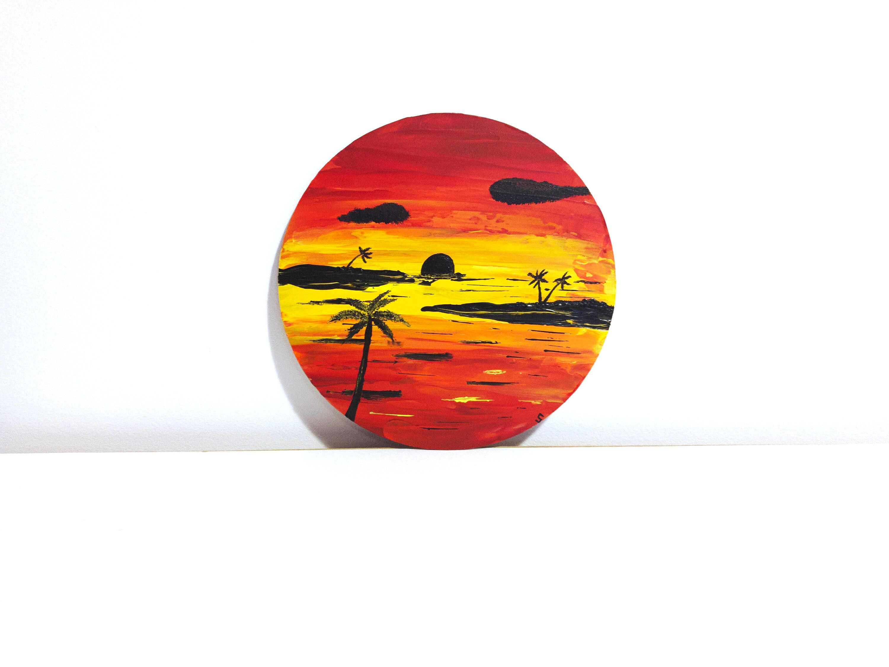 Acrylic painting on thick handpainted round cardboard last Etsy