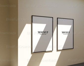 Vertical Black Wood Frame Mockup in Home Interior | Boho Style Wooden Frame Mockup | Poster Mockup for Print Art | Gallery Two Frame Mockups