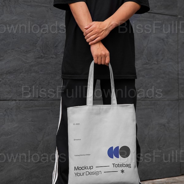 Canvas Tote Bag Shopping Mockup - Man Holding Reusable Tote PSD - Digital Market Bag - Digital Download for Branding and Design Presentation