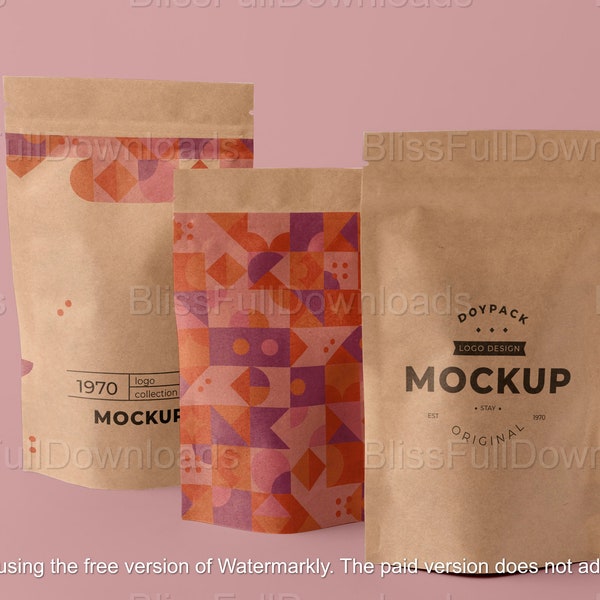 Paper Food Pouch Mockup PSD, Customizable Kraft Paper Food Bag Mockup for Logo Branding, Personalized Eco-Friendly Paper Packaging Mockups