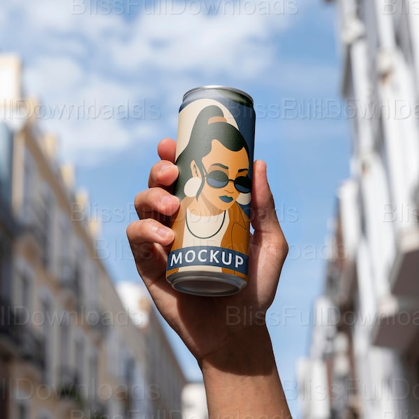 Person Holding 500ml Drink Can Mockup - Customizable Beverage Display - Premium Digital Download Mockup PSD for Branding and Logo Design