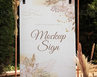 PSD Hochzeit Willkommensschild Mockup, Smart Objekt Rahmen, DIY Brautdekor Vorlage, Zeremonie Beschilderung Mockup, Sofort Download Elegante Hochzeiten