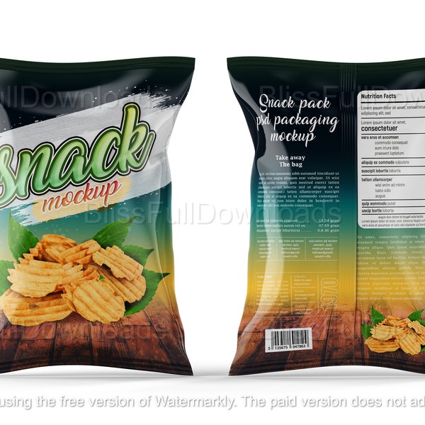 Snacks Packaging Mockup, Chip Bag Mockup PSD & Festive Favors Wrapper Mock-Up Templates, Instant Download, Digital Branding and Logos Mockup