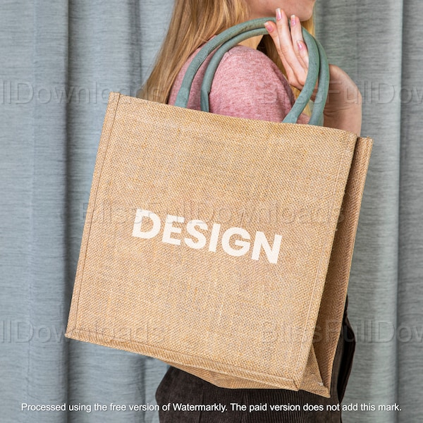 Canvas Tote Bag Mockup | Woman Holding Canvas Tote Bag | Customizable Design Template | Market Product Photography | Shopping Bag Display