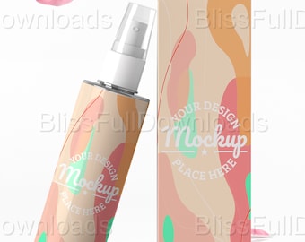 Spray Perfume Bottle Mockup for Branding and Logo Display | Perfume Packaging Design Template | Fragrance Bottle Label Mock-up with Box PSD