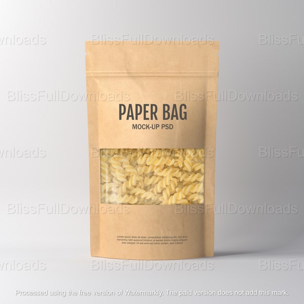 Stand Up Pasta Pouch Mock Up, Paper Pasta Pouch Mock up, Editable Ziplock Pasta Pouch | Digital Downloads Mockup PSD | Smart Object Mockup