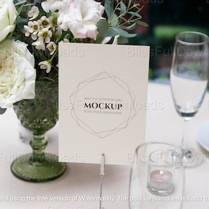 Mockup trouwtafelnummer | Elegante dinerkaart | Receptie café en restaurant, minimalistisch evenementdecor, afdrukbare directe download