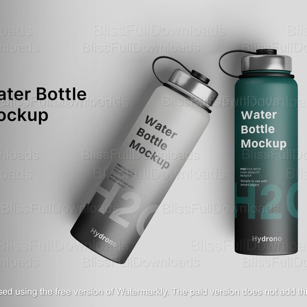 Two Thermal Water Bottle Logo Mockup - DIY Personalized Stainless Steel Tumbler Branding Template -Customizable Colour Changeable Bottle PSD