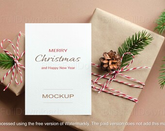 Christmas Greeting Card Mockup, Winter Holidays Greeting Card Mock Up ...