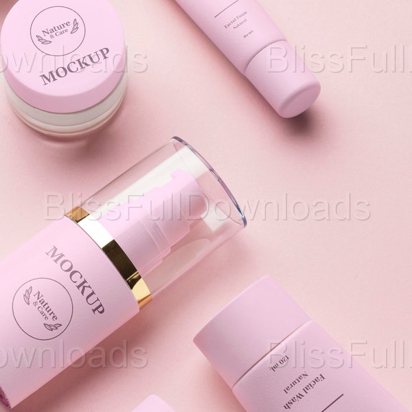 Beauty Product Packaging Mockup for Branding and Logo Presentation, Beauty Product Logo, Beauty Product Packaging, Makeup Branding Kit PSD