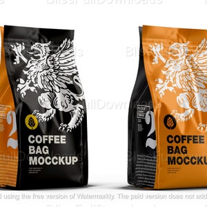 Premium Glossy Coffee Bag Mockup PSD para logotipos de marca | Modelo de embalagem de café para marca instantânea | Download digital para designers DIY