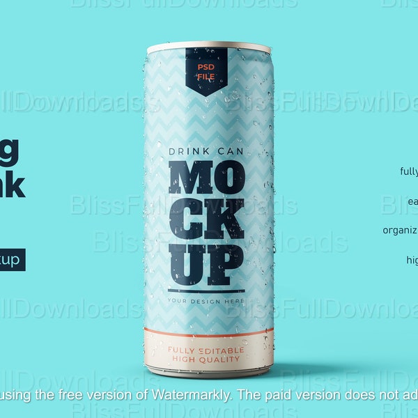 Premium Realistic Standing Long Aluminum Steel Drink Can Mockup - Front View | High-Quality Mockup - Digital Downloads for Branding